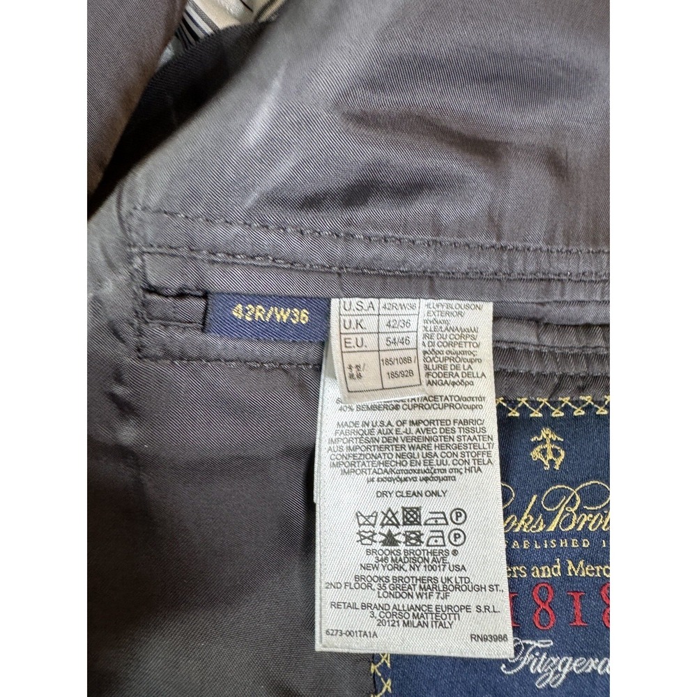 Brooks Brothers Suit Jacket 42 R Charcoal Wool Striped Estrato Fitzgerald USA - Picture 11 of 16